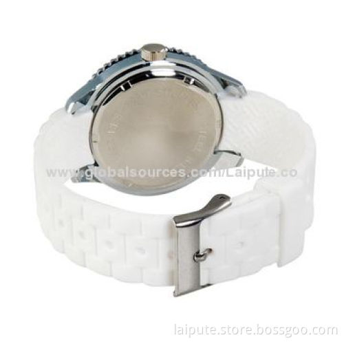 2014 Latest Design Unisex Analog Quartz Watch with Calendar, Silicone Strap Water-resistant, White